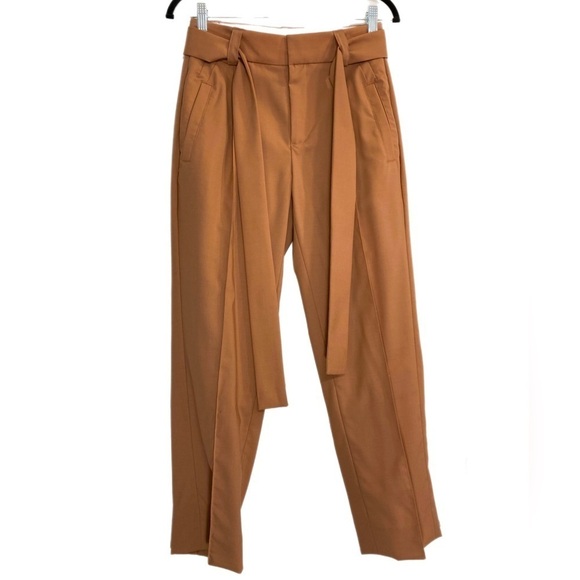 Collection by J. Crew salmon pink wool high waist pants with fabric belt - Picture 1 of 6